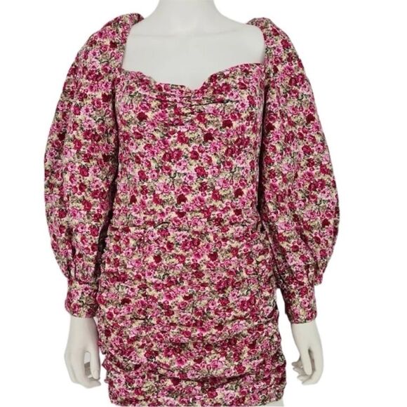 Nasty Gal Floral Print Balloon Sleevee Ruched Mini Dress. Size 6. - Picture 2 of 11